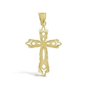 Cross Pendant Charm Diamond Cut 10k Yellow Gold 1.6 inch
